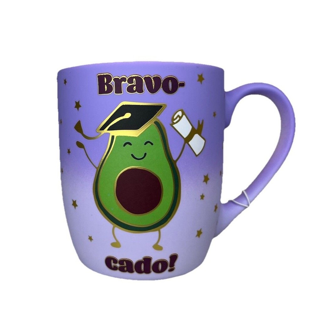 Luna & Sage Ceramic Coffee Mug Grad Bravo Avocados Purple Graduation NWT